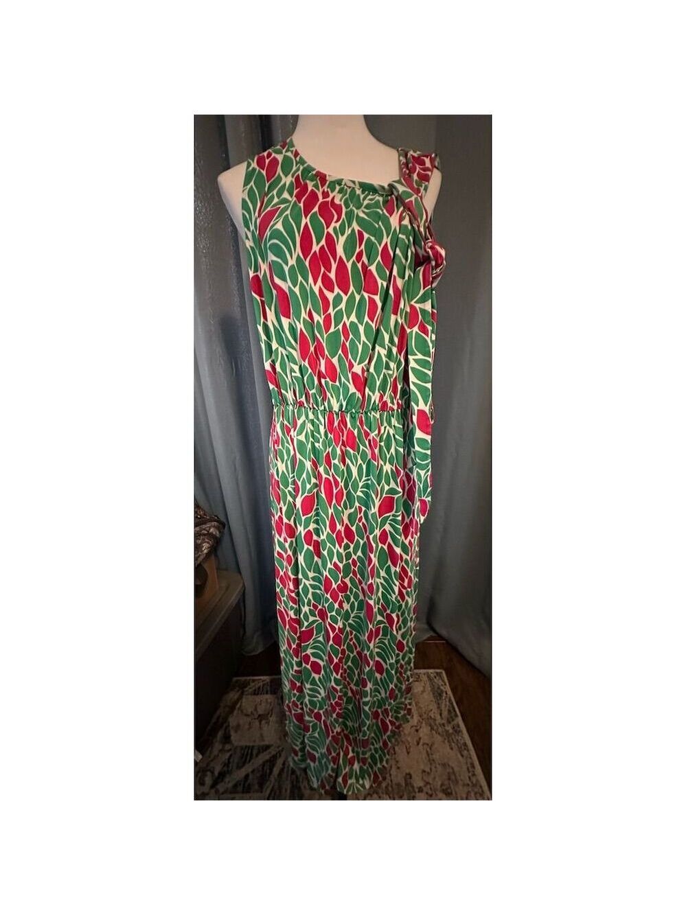 Nikki Poulos Women's XL Abstract Leaf Print Maxi Dress Multicolor